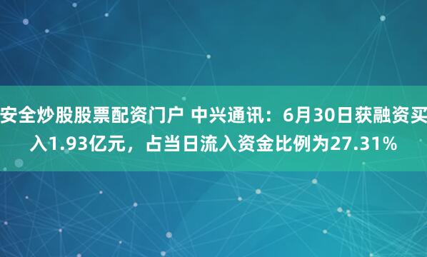 安全炒股股票配資門戶 中興通訊：6月30日獲融資買入1.93億元，占當(dāng)日流入資金比例為27.31%